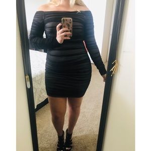 Bebe Black Long Sleeve Off-the-Shoulder Dress
